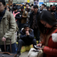 Waiting to board a train in Beijing.